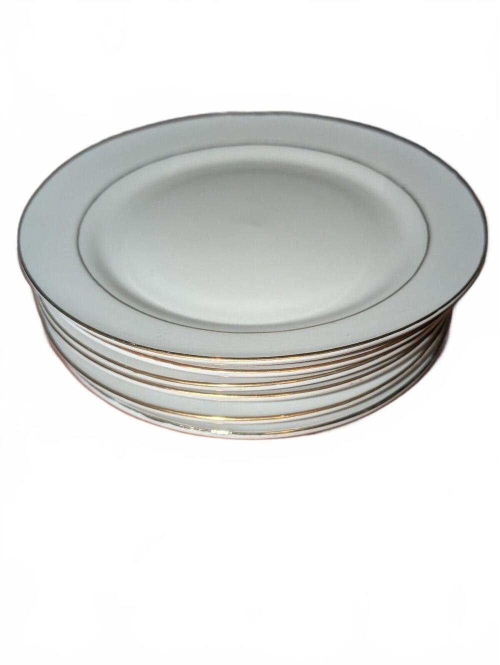 Set of 6 Vintage Gibson 7.25 inch White Salad/Dessert Plates with Gold Trim